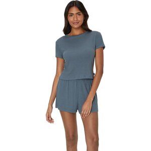 Women's Grey Super soft Lounge Set: Cropped Tee & Sleep Shorts 2pc Loungewear